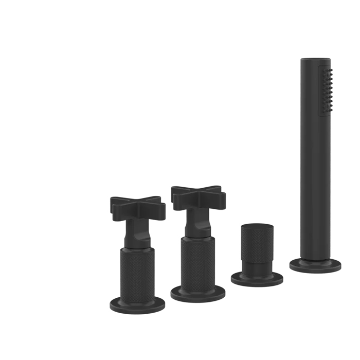Смеситель для ванны Gessi Inciso+ на 4 отверстия для наполнения через слив-перелив, переключатель, шланг 1,50 м, цвет: black XL