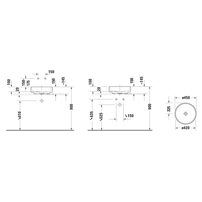 Duravit Balcoon Раковина 45см, накладная, без отв., круглая, без перелива, DuraShield, цвет: белый матовый