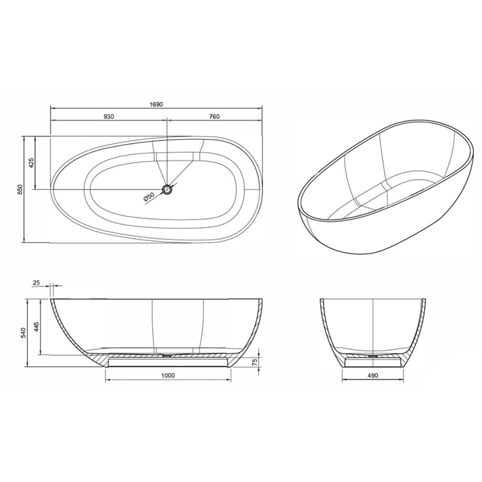 Knief EGG Shape Ванна отдельностоящая 170x85x54см., из полимерного материала, цвет: Aventurin # 080