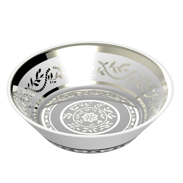 THG MARQUISE BLANC DECOR PLATINE Блюдо керамическое ø130 мм, настольное, декор платина, цвет: белый