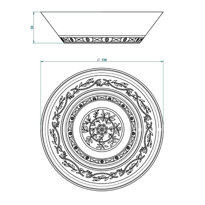 THG MARQUISE BLANC DECOR PLATINE Блюдо керамическое ø130 мм, настольное, декор платина, цвет: белый