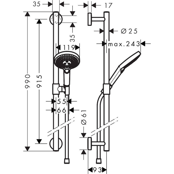 Hansgrohe Raindance Sel.S EcoS./U'Comf Душевой гарнитур 99см, с ручным душем, цвет: хром