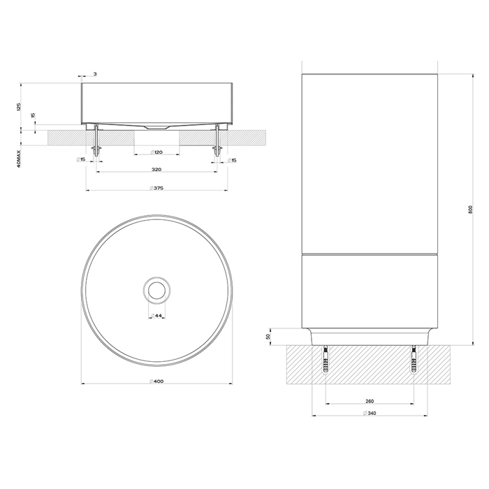 Gessi 316 Раковина 40x90 см, без отв., напольная, отдельностоящая, с сифоном, слив в пол, цвет: Black metal brushed PVD