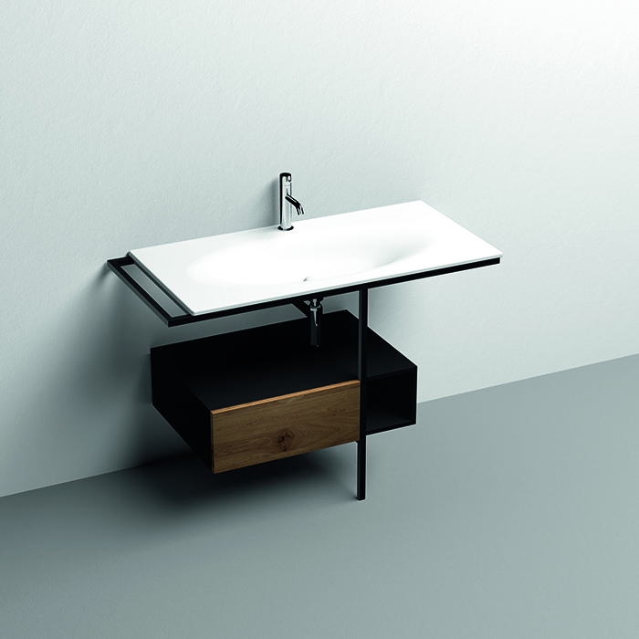 Металлическая структура для раковины Kerasan Shape Thelma 102см, напольная, цвет: черный матовый/дуб