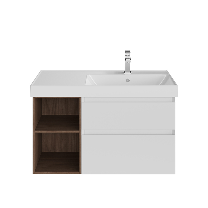 Kerama Marazzi Cubo Тумба подвесная 90см, правая, цвет: белый матовый / орех