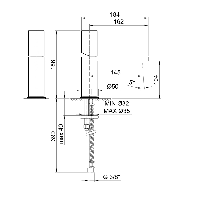 Смеситель для раковины Fantini Milano, 1 отв., излив: 145 мм, цвет: Matt Gun Metal PVD