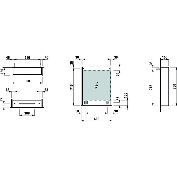 Laufen Frame 25 шкаф зеркальный 60x15x75см, алюминий, 1 дверца с зеркалом с 2х сторон, DX, сенс. выкл., 2 розетки, 2 верт-х эл-та LED-подсветки (регул-ая яркость), с окружающим освещением (внизу)