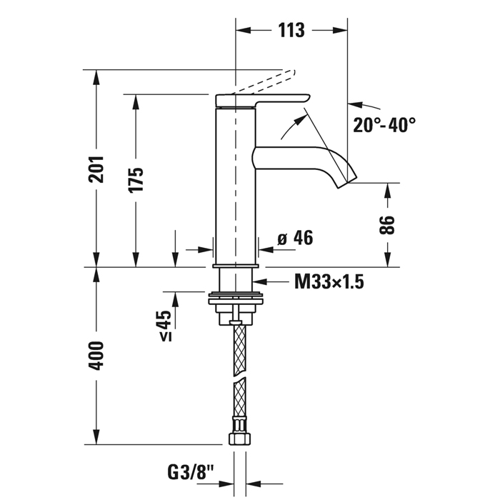 Duravit C.1 Смеситель для раковины, 1 отв., излив 113мм, цвет: хром