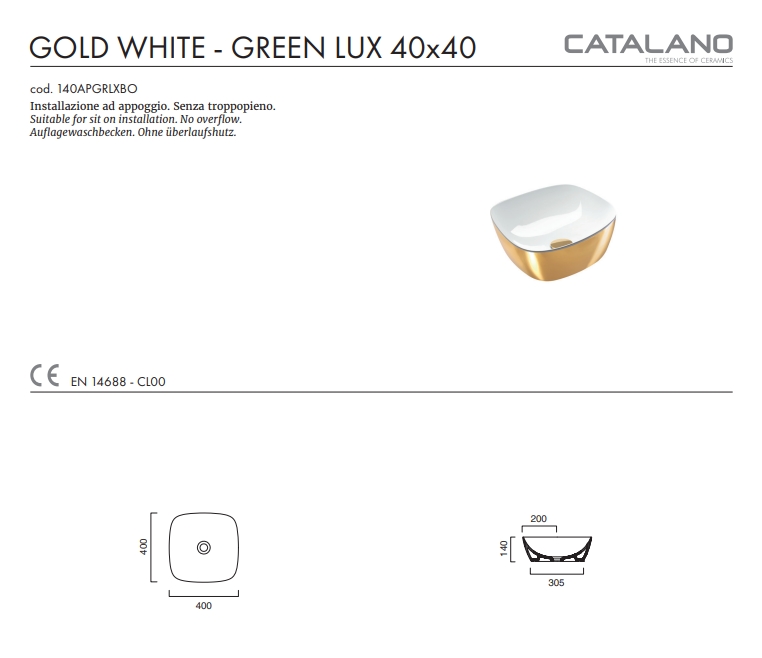 Раковина Catalano Gold & Silver 40x40 0622400042 / 140APGRLXBO