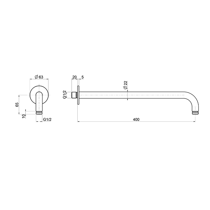 QuadroDesign Держатель верхнего душа, 40см, настенный, цвет: brushed stainless steel