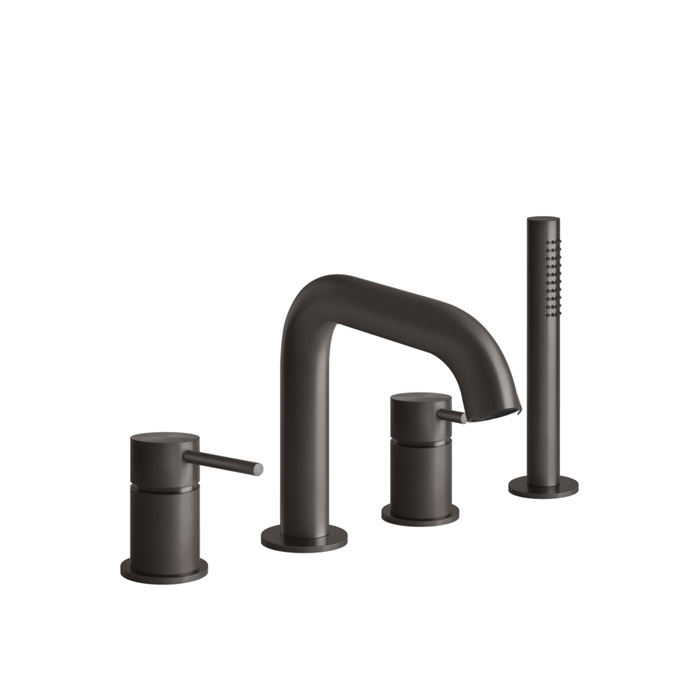 Смеситель для ванны Gessi 316 на 4 отв., с переключателем, изливом и шлангом 1,50 м, цвет: brushed black metal pvd
