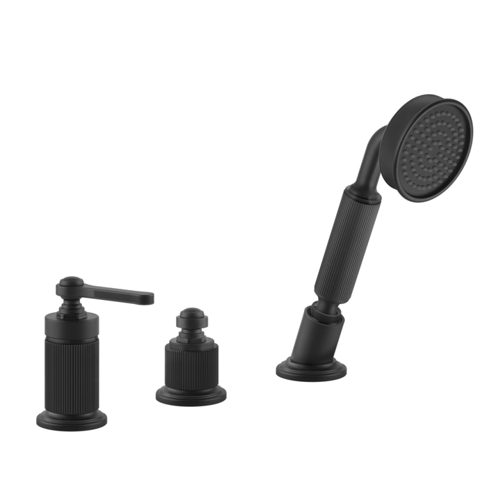 Смеситель для установки на борт ванны Gessi Venti20 на 3 отверстия, однорычажный, без излива, с ручным душем и шлангом 1500 мм, цвет: черный матовый