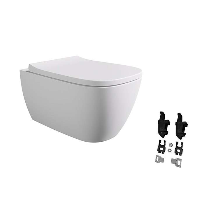 Alice Wunder Унитаз 53х31см, подвесной, безободковый, смыв aliflush+, с сиденьем и крышкой с микролифтом, с креплением Fischer WB-KliX, цвет: белый матовый