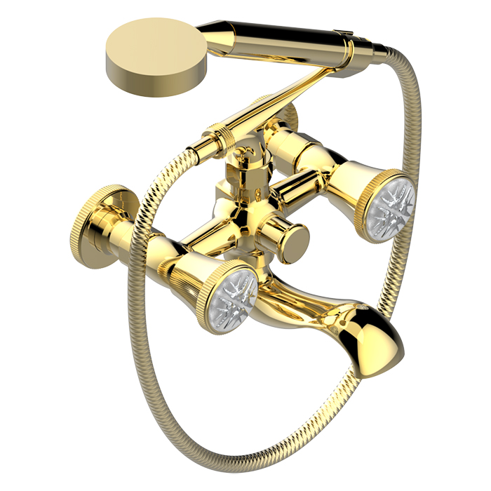 Смеситель для ванны THG Hirondelles Platinum Stamped, настенный, с ручным душем, цвет: Gold color PVD