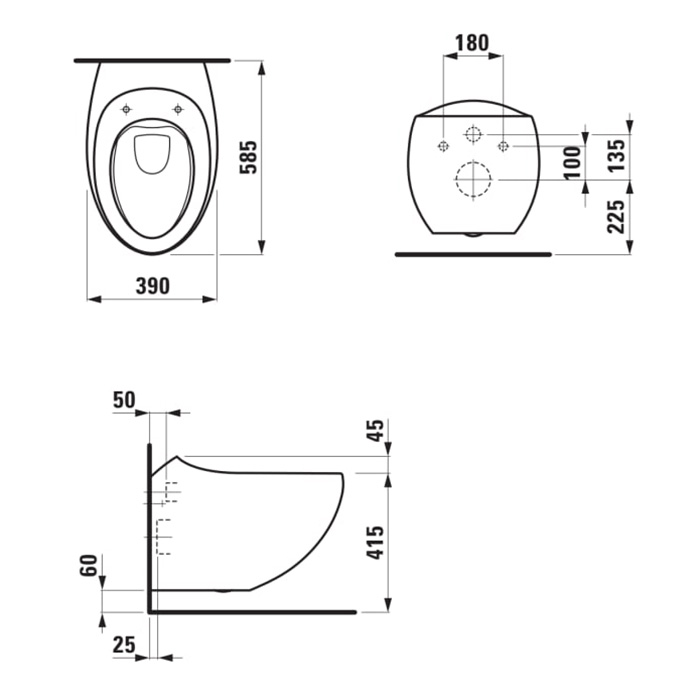 Laufen Alessi One Унитаз подвесной 58х39см, безободковый, покрытие LCC, цвет: белый