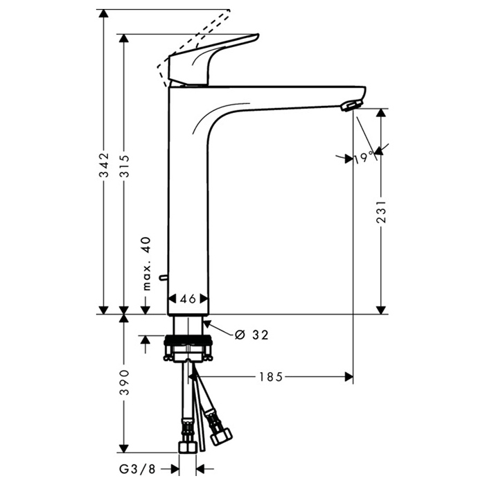 Hansgrohe Focus Смеситель для раковины, однорычажный, высокий h:23см, на 1 отв., цвет: хром