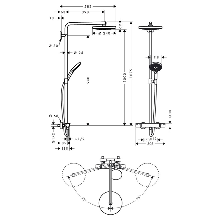 Hansgrohe Raindance Select S 240 2jet Showerpipe Душевая система с термостатом, цвет: Хром