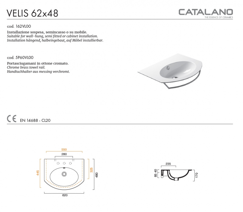 Раковина Catalano Velis 62x48 162VL00