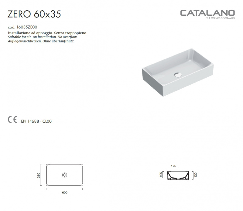 Раковина Catalano Verso 60x35 0222600001 / 16035ZE00