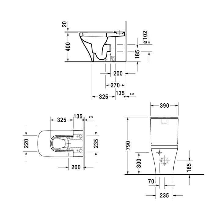 Duravit DuraStyle Унитаз моноблок 37х63см., слив в стену, цвет: белый