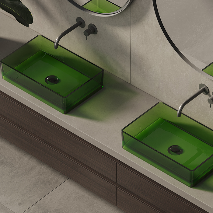 Dea Design Washbasins Раковина 60х40х14.5см, накладная, без отв., Glasstech, прозрачная смола, цвет: Emerald R3