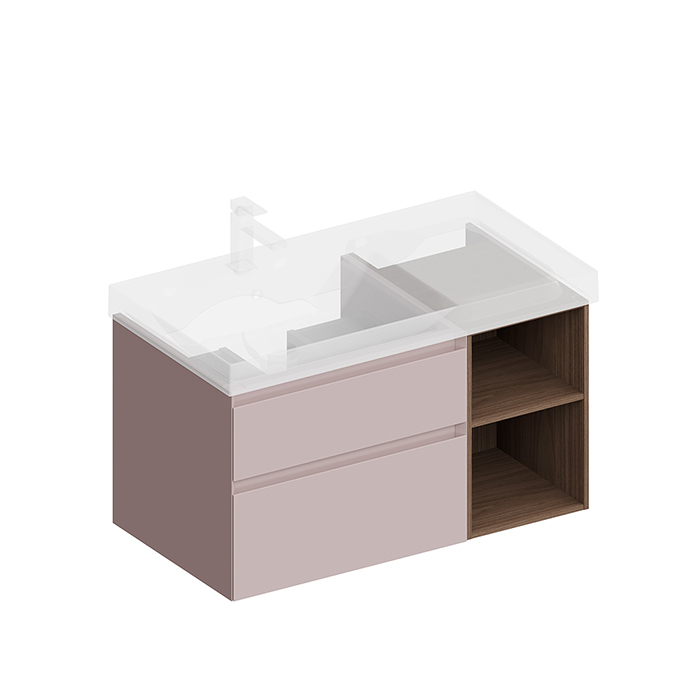 Kerama Marazzi Cubo Тумба подвесная 90см, левая, цвет: мальва матовая / орех