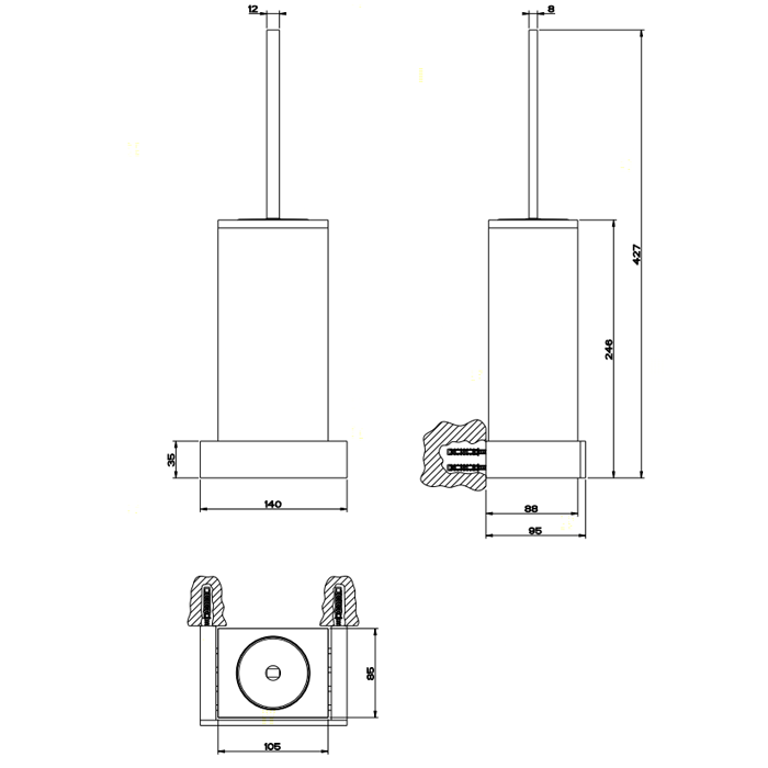 Gessi Rettangolo Ершик для унитаза подвесной, цвет: хром/белый