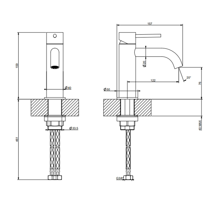 Смеситель для раковины Gessi 316, на 1 отв., без донного клапана, излив 15.6см, h=20см, цвет: Black XL
