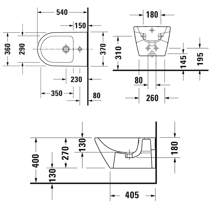 Duravit D-Neo Биде подвесное 37x54см, с переливом, 1 отв., цвет: белый