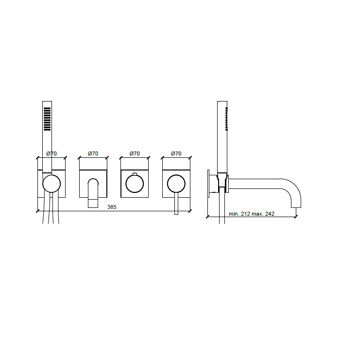 Almar Modular Смеситель для ванны, настенный, с ручным душем, цвет: Gun Metal Brushed PVD