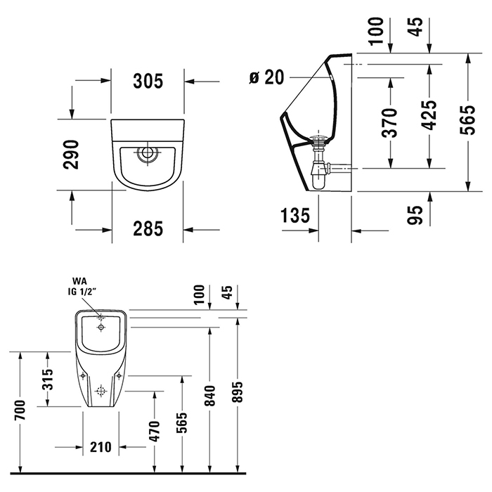 Duravit No.1 Писсуар 29х30.5х56.5см., подвесной, безободковый, цвет: белый