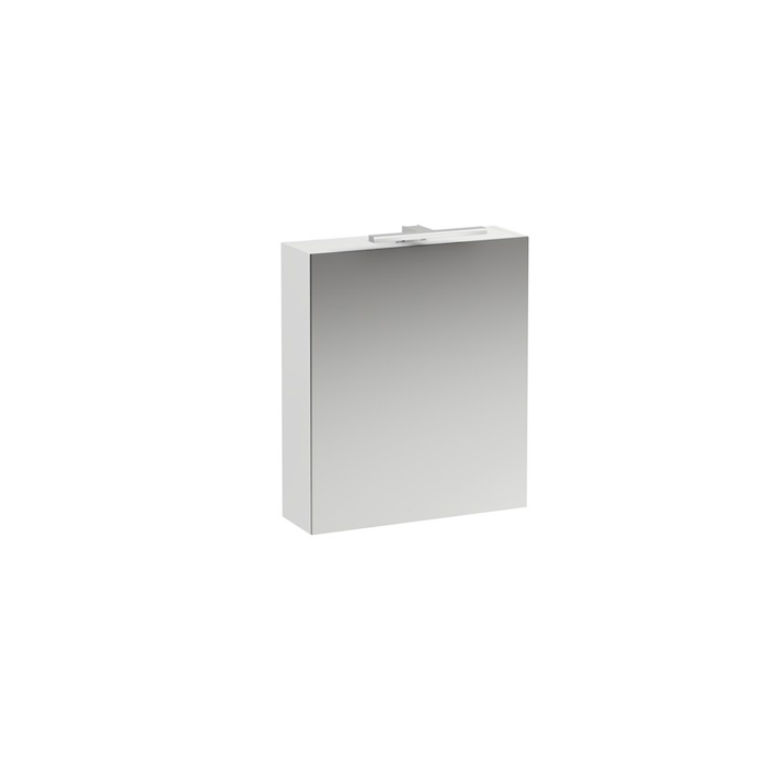 Laufen Base Шкаф зеркальный 60x18.5x70см, 1 дверца, петли справа, LED-подсветка, 2 стеклянные полки, 1 розетка, цвет: белый глянцевый