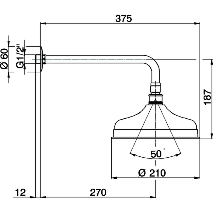 CISAL Верхний душ d=210мм, L270, для настенного крепления, цвет: золото