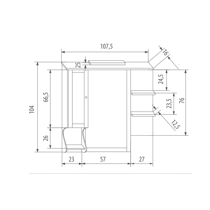 EBAN Eleonora Modular DX Зеркало в раме 107x104 см, со шкафчиком cправа и полочками слева, цвет: bianco decape