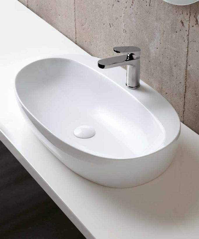 Azzurra Elegance Circle Раковина накладная, 60x42xH14 см, 1 отв., без перелива, цвет: Bianco lucido