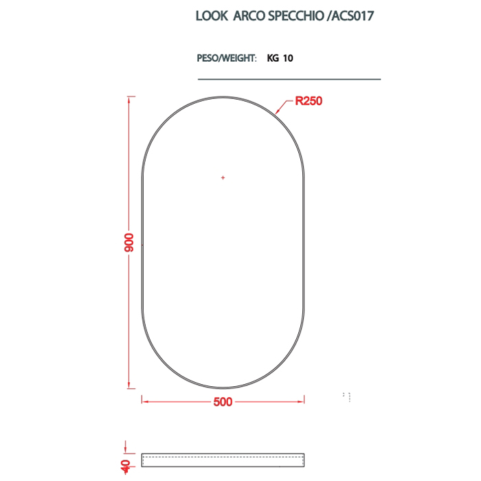 Artceram Зеркало Arco 50х90 см в металлической раме, цвет: черный матовый