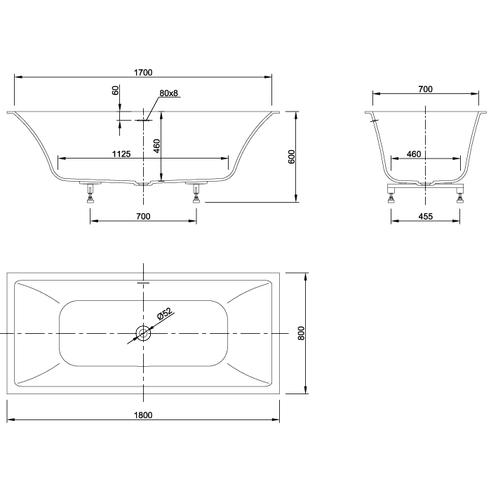 Knief Shape Ванна 180x80x60см, встраиваемая, click-clack, цвет: белый матовый