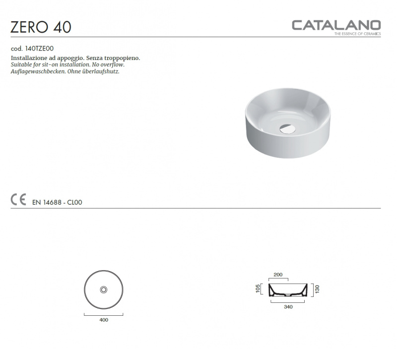 Раковина Catalano New Zero 40x40 0123400001 / 140TZE00