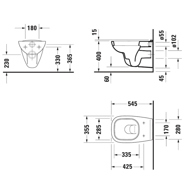 Duravit D-Code Унитаз 35.5х54.5см., подвесной, с сиденьем, цвет: белый глянцевый