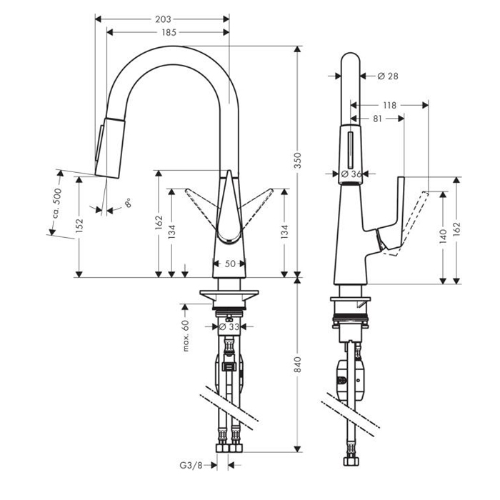 Смеситель для кухни Hansgrohe Talis M51, на 1 отв однорычажный, поворотный излив 18.5см с вытяжным душем, 2jet, h15.2см, цвет: нержавейка