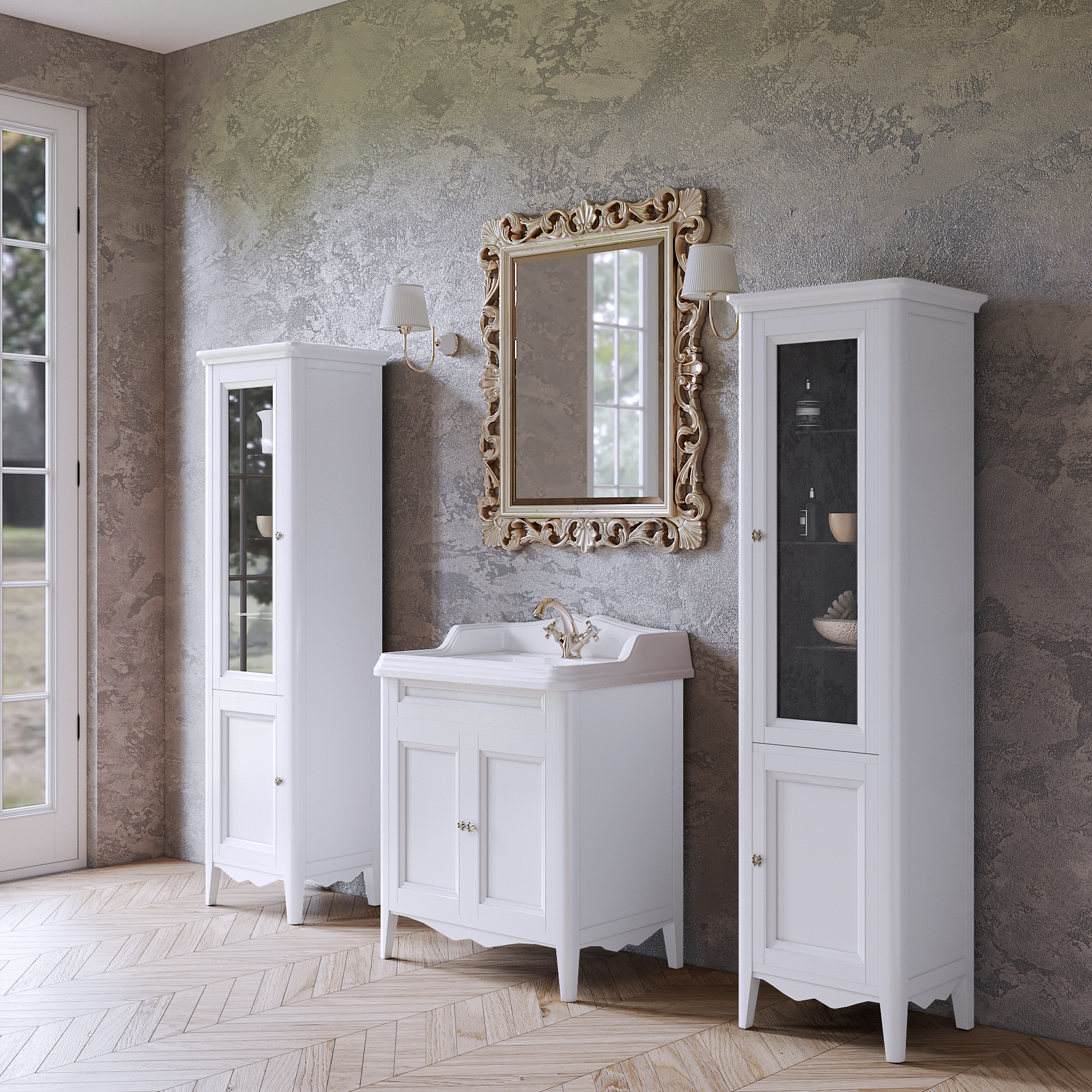 комплект TW Veronica Nuovo мебели с 2-мя дверцами, с доводчиками Blum, ручки: бронза, 73см, напольный, цвет: белый