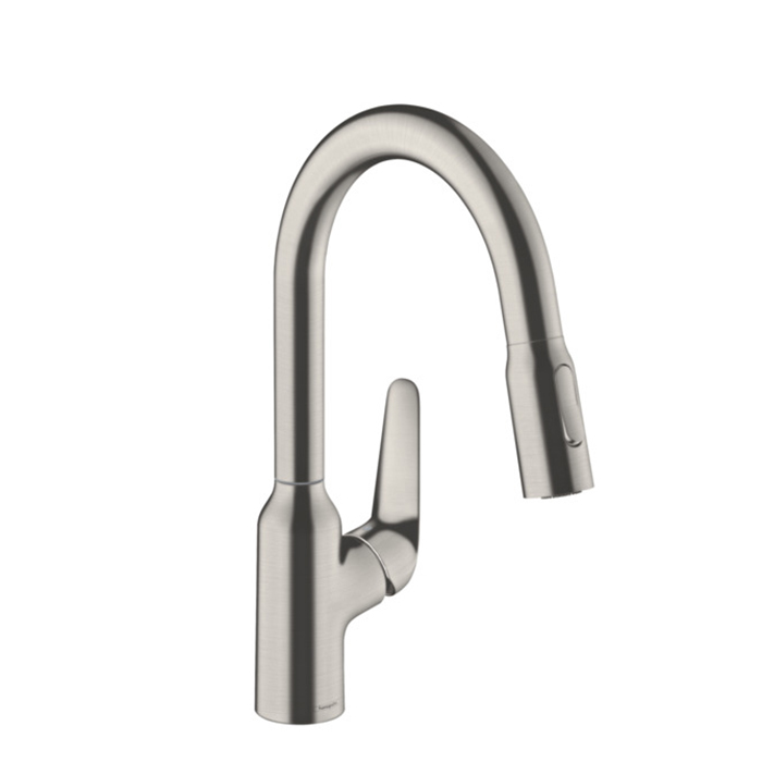 Кухонный смеситель Hansgrohe Focus, на 1 отв., с выдвижным изливом, излив: 18см, цвет: полированная сталь