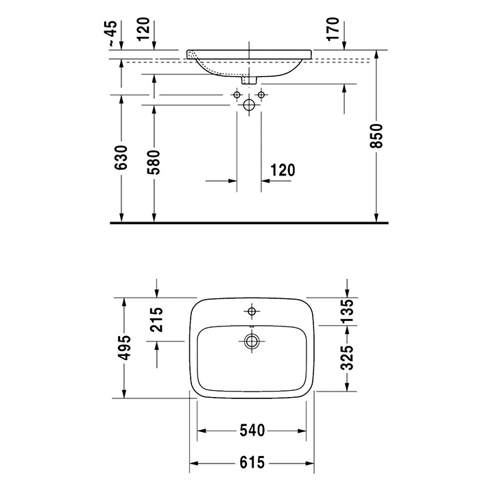 Duravit DuraStyle Раковина подвесная, 61х49см.,  с 1 отв., встраиваемая сверху, цвет: белый