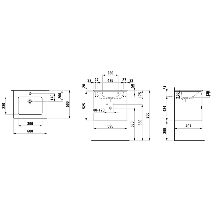 Тумба с раковиной Laufen Pro S 60x50x54.5см, с механизмом мягкого закрывания, с 2 ящиками, с 1 отв., подвесная, цвет: белый глянцевый