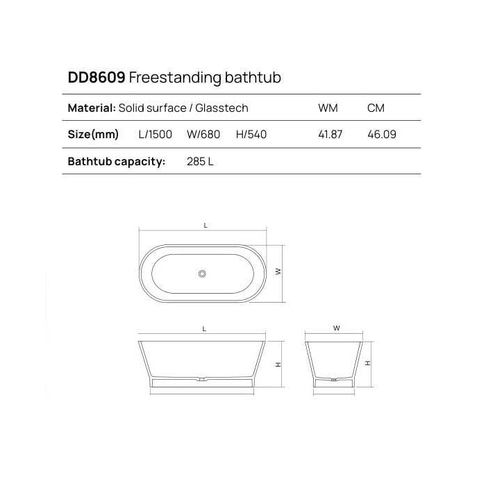 Dea Design Shadow Ванна 150х68х54см., отдельностоящая, Solid Surface, цвет: Black №16