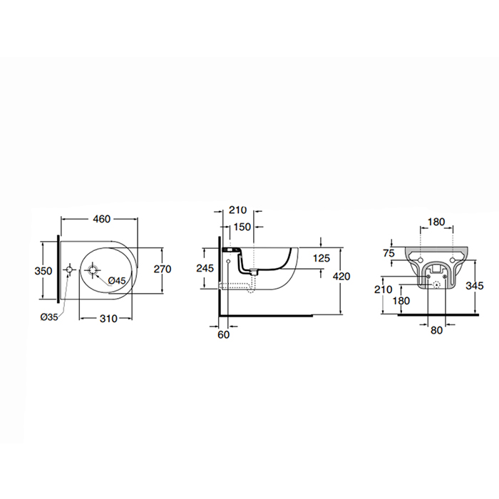 Azzurra Nuvola Mini Биде подвесное 46x35xH24,5 см c 1 отв., с креплением KIT2000CF цвет: Bianco lucido