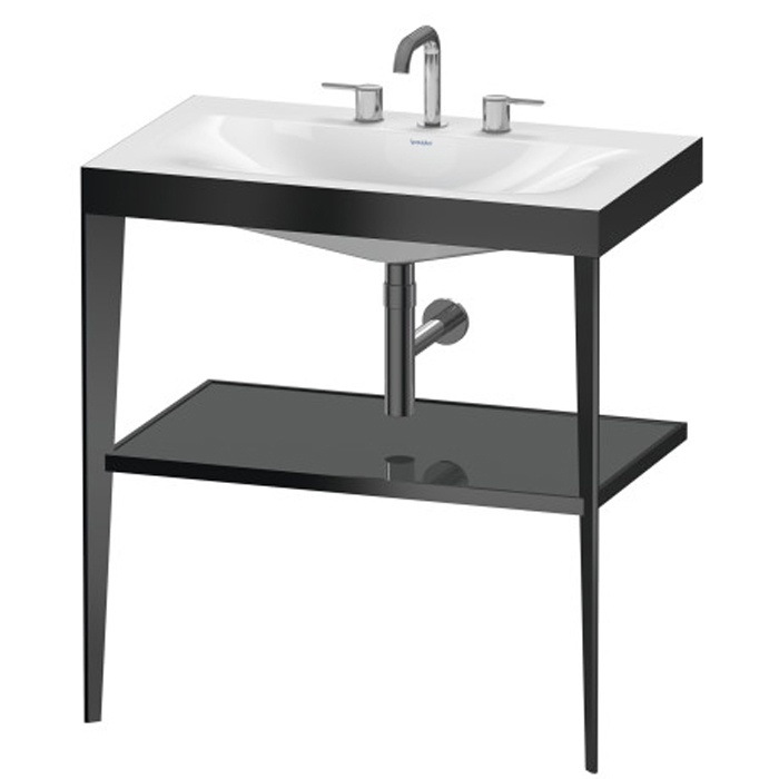 Консоль Duravit XViu напольная, 80x48x85см с полкой, с раковиной без перелива, 3 отв., цвет: black matt/flannel grey high gloss lacquer