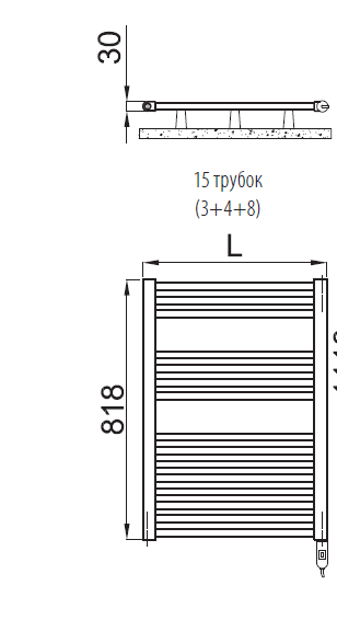 Irsap Ares Полотенцесушитель эл-й 58x81.8x3см (15 трубок-2 промежутка), мощность: 400 ватт, с регулятором, провод: 120см, цвет: черный матовый (K1)