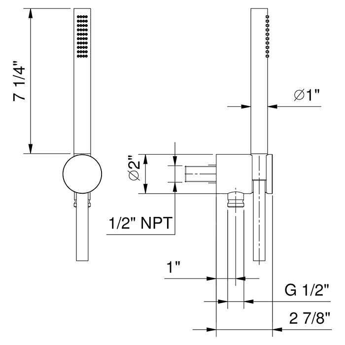 Fantini AF/21 Душевой набор: вывод воды на 1/2”, шланг 150 см, ручная лейка FIT, держатель для лейки, цвет: Matt Gun Metal PVD