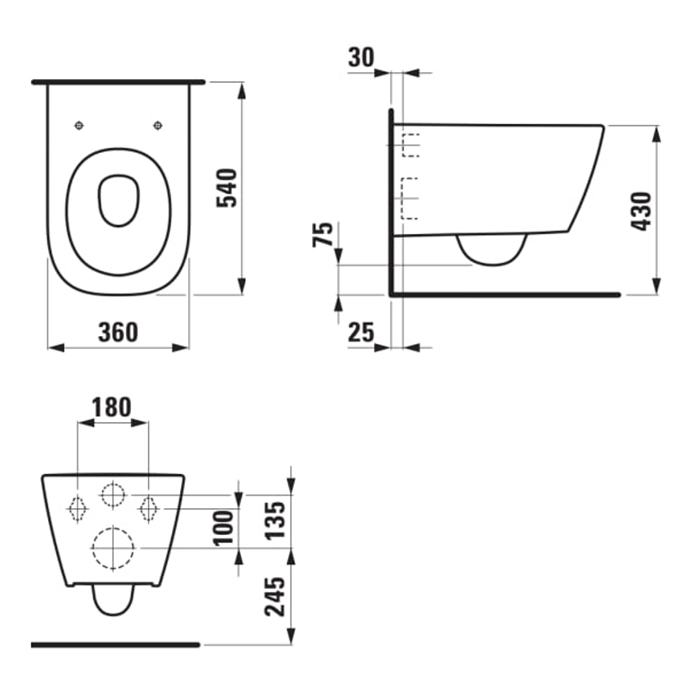 Laufen Meda Унитаз 54x36x35.5см, подвесной, безободковый, смыв Tornado, с сиденьем микролифт, цвет: белый глянцевый